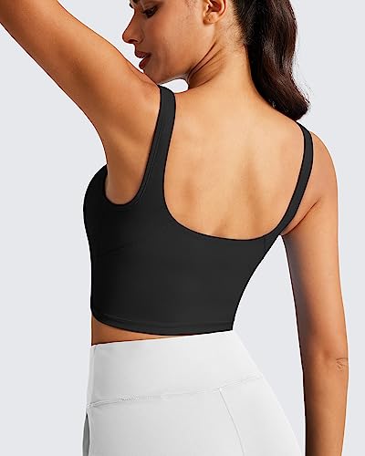 Queenieke Padded Yoga Bra For Women, Square Neck Longline Sports Bras For Women With Removable Pads Low/Medium Support Gym Workout Crop Tank Tops, S, Black #TOP5