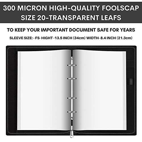 Image of FEDUS Black Document File Folder Certificate Foolscap Size(Bigger Than A4 Size) 4 Ring File Folder for Document Leatherette Document Holder,Portfolio,Executive File for 25 Leaf (300 Micron)