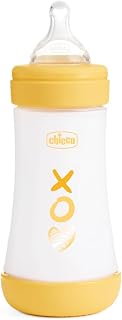 Chicco Perfect 5 Biberones Anticólicos con Tetina de Silicona de Flujo Medio para Bebés 2 Meses, Biofuncional con Sistema Intuiflow, Color Amarillo, 240 ml