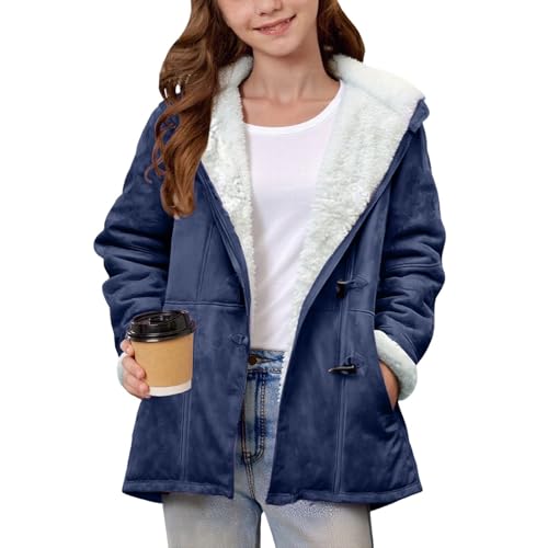 Kids Fleece Jacket Girls Boys Suede Sherpa Lined Hooded Coat Warm Winter Fall Duffle Jacket with Pockets3