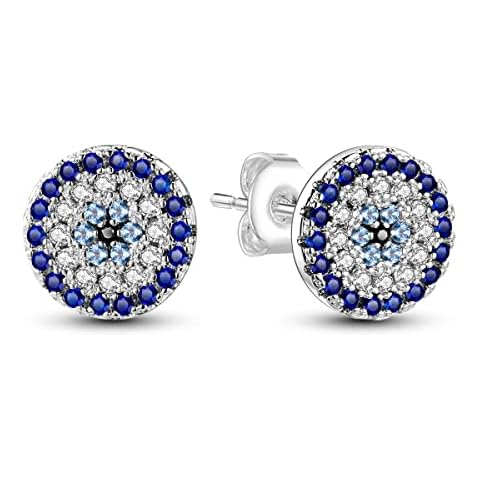 NARMO Stud Earrings for Women 925 Sterling Silver Earrings Blue Cubic Zirconia Earrings Vintage Srud Earrings Hypoallergenic Earrings Cover