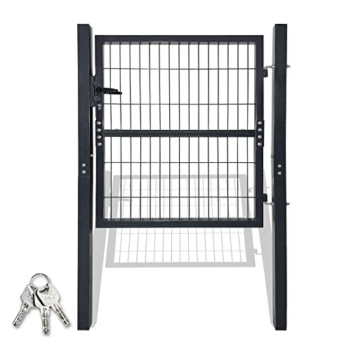 SUBTLETY 100x100cm Gartentor aus Stahl Flügeltore Set inkl. Pfosten & Kunststoffgriffe & Schloss & Schlüssel Gartentür Anthrazit Hoftor Zauntür Metall Einfahrtstor Pforte für Lagerhäusern Garten