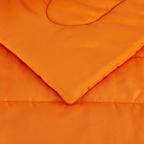 Image of Amazon Basics 3-Piece Soft, All-Season Microfiber Kid's Comforter and Pillow Sham Set, Full /Queen, Bright Orange, Solid