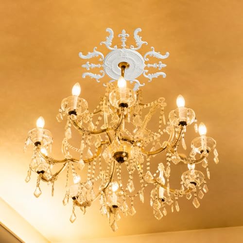 Image of INCREWAY 1Set Carved Ceiling Lamp Base Molding Kit 3D Modeling Ceiling Medallion Lighting Medallion Cover Plate for Light Fixtures Light Trim, 12 Inch OD x 3.42 Inch ID(White)