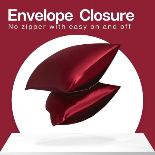 Image of SKVM Satin Silk Pillow Covers Set of 2 for Hair and Skin scrunchies Set for Women 3-Pieces Pillowcase Soft Breathable Smooth Sleeping Envelope Closure Cover Bed Anti Frizz 18 inchX 28 inch (4, Cherry Red)