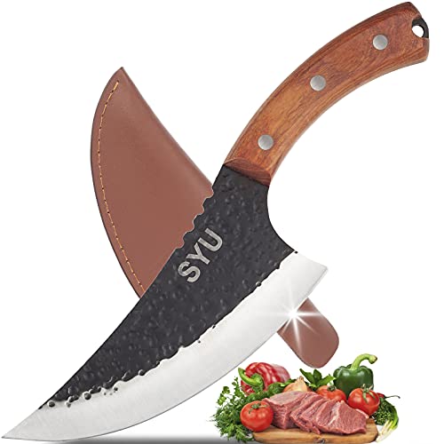 Cuchillo de deshuesar de 15 cm, muy afilado, carnicero, para exteriores, de acero al carbono, mango de madera con funda de piel sintética para...