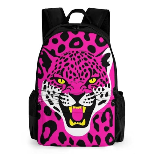 Supdreamc Men Women Polyester Pink Leopard Cheetah Art Daypack Big Capacity Shoulder Bag With Adjustable Shoulder Straps for Camping Travel Walking Cycling