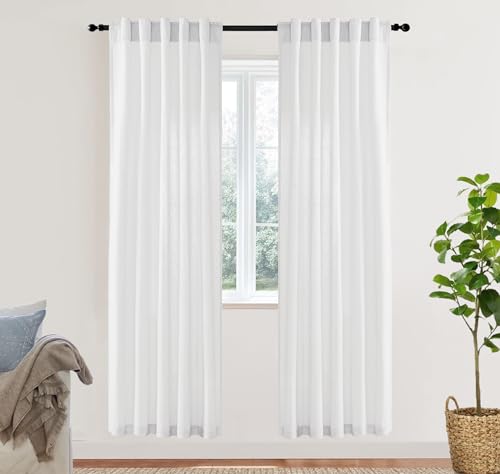 Image of XTMYI Doorway Curtains Privacy Room Divider for Room Seperation,Sheer Faux Linen Accordion Sliding Closet Door Panels for Doors,80 Inches Long,Pure White