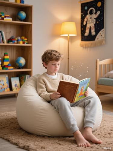 Image of ENBAOHUI Kids Memory Foam Bean Bag Chairs for Teens with Filling Boy Girl Kid Toddler Sofa Comfoy Chair Kahki