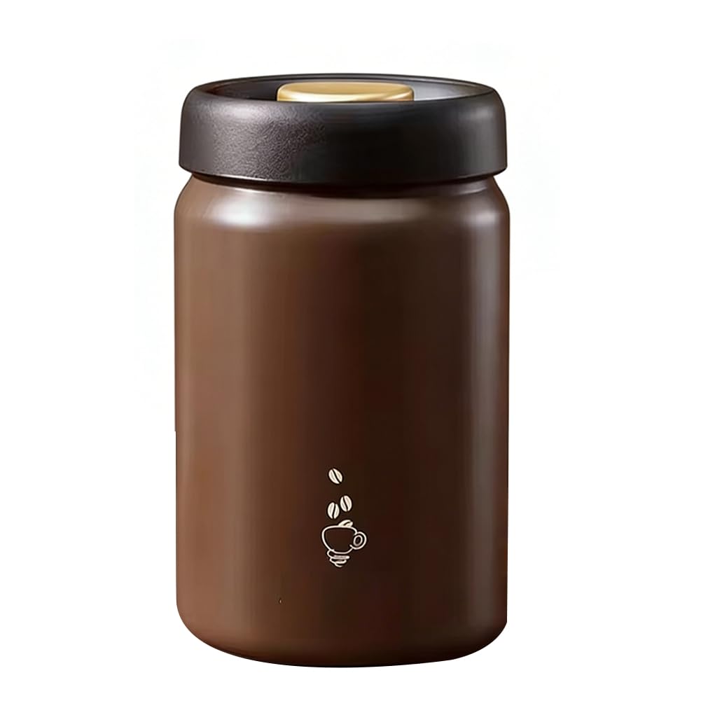 Hndhbfgrt Vacuum Coffee Bean Storage Container Stainless Steel Airtight Canister Light-Proof Tea Spice Food Storage Jar Kitchen Tool Brown