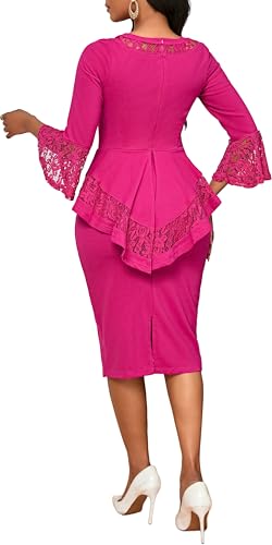 Image of Lace Dresses for Women Wedding Guest Elegant Long Sleeve Cocktail Business Knee Length Pencil Dress