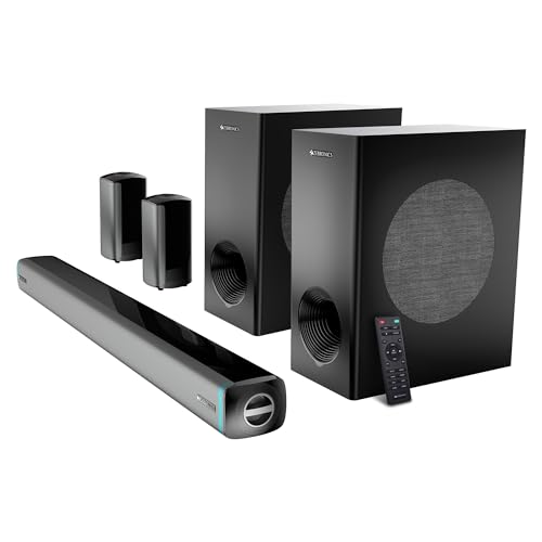 ZEBRONICS Juke bar 9550 pro 5.2 Soundbar , Dolby Audio, Dual Wireless Subwoofer & Wired Satellite, BT v5.3, HDMI ARC, Optical, Powerful Bass, RGB LED Lights, Wall Mountable