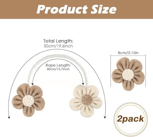 Image of Catchy Rope White & (Set of Brown Holders Holdback 2) Curtains Tieback Drapery Jute Tiebacks. Natural Decorative Window Neutral Combo Curtains Floral Curtain Beautiful (6, Jute)
