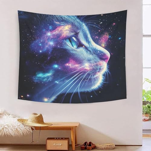 Tapisserie murale chat de l'espace impression 3D sans décoloration poster tissu polyester 180cm