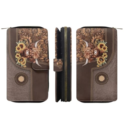 Image of COEQINE Ladies Wallets Pink Leopard Heart Black Printed Leather Phone Long Clutch Purses Check Coin Change Holder