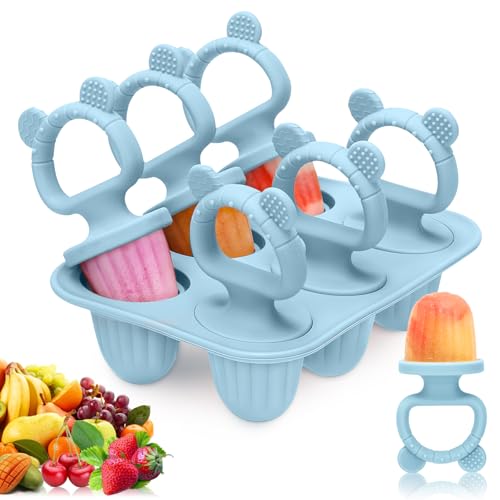 Silicone Baby Popsicle Molds with Sticks Mini Popsicles Molds for Babies Breastmilk Popsicle Molds for Teething Relief Frozen Treats Maker Popsicle Maker Ice Pop Mold for Toddlers Kids(Blue)
