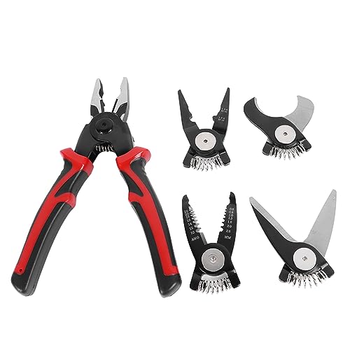 5 in 1 Pliers Set, Interchangeable Detachable Head Wire Cutting Pliers Comfortable Handle for Crimping