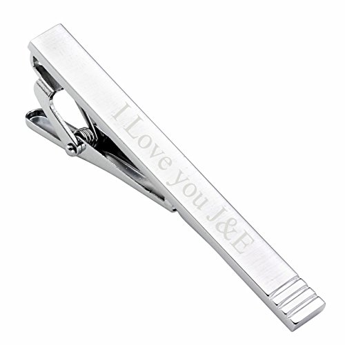 Jovivi Free Engraving - Personalized Men's Tie Clip Clasp Bar Pin - Stainless Steel Plain Standard Silver Tone Laser Curve
