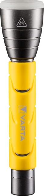 VARTA Power AA batteries Flashlight Light Torch Lamp, IPX4 splash-proof housing, Aluminium, Yellow