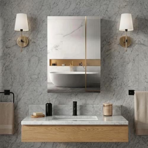 Image of Lucios Stainless Steel Bathroom Cabinet with Mirror, Wall Mounted Medicine Cabinet for Bathroom Storage, Rustproof & Waterproof Design, Adjustable Shelves (Stainless Steel, 10 * 16 Inch)