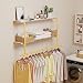 unho Kleiderstange zur Wandmontage, Wandgarderobe mit 2 Ablage im Industrierohrstil, Wandgarderoben für Schlafzimmer Wohnzimmer, Gold