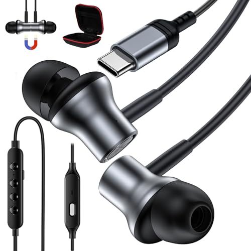 USB C Karaoke Headphones for iPhone 16e 15, Wired Earbuds Magnetic in-Ear Type C Earphone with 5 Music Mode for Samsung A36 A56 A16 A26 A55 S25 S24 S23 S22 S21 Pixel 9a 8a One plus 13 12 Nord 5 Mi 15