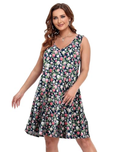 Image of BELAROI Women Casual Summer Dresses Plus Size Sundress V Neck Swing Tank Dress Sleeveless Criss-Cross Beach Cover Ups Pockets
