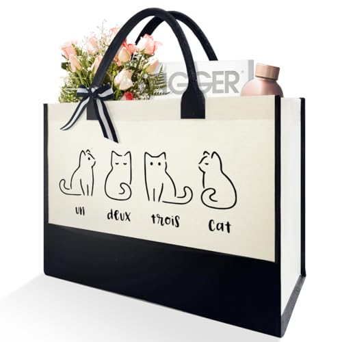 Cat Lover Christmas Mothers Day Birthday Tote Bag Gifts for Women Cat Mom Lover Owner Gifts, Un Deux Trois