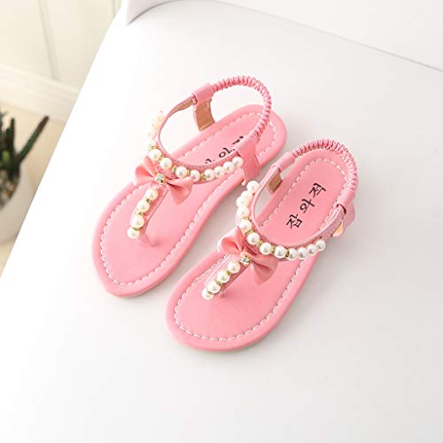 White Sandals for Girls Summer Princess Baby Thong Shoes Sandals Bowknot Toddler Kids Infant Pearl Girls Baby Shoes (Pink, 9 Years)4
