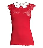 Oscalito - Top en Fil d'Ecosse et Dentelle Rouge - Taille - 4