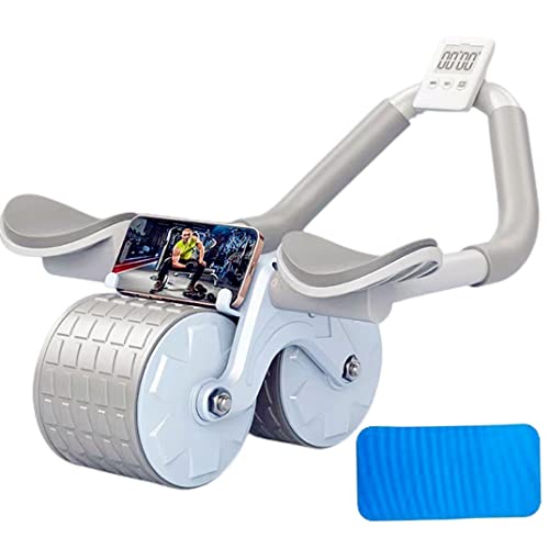 Bemmer Automatic Rebound Ab Abdominal Exercise Roller Wheel - Core Strength Trainer, Ab Workout Equipment, Dual Wheel Design, Fitness Home Gym Exercise Tool for Abs, Core (Blue with timer)