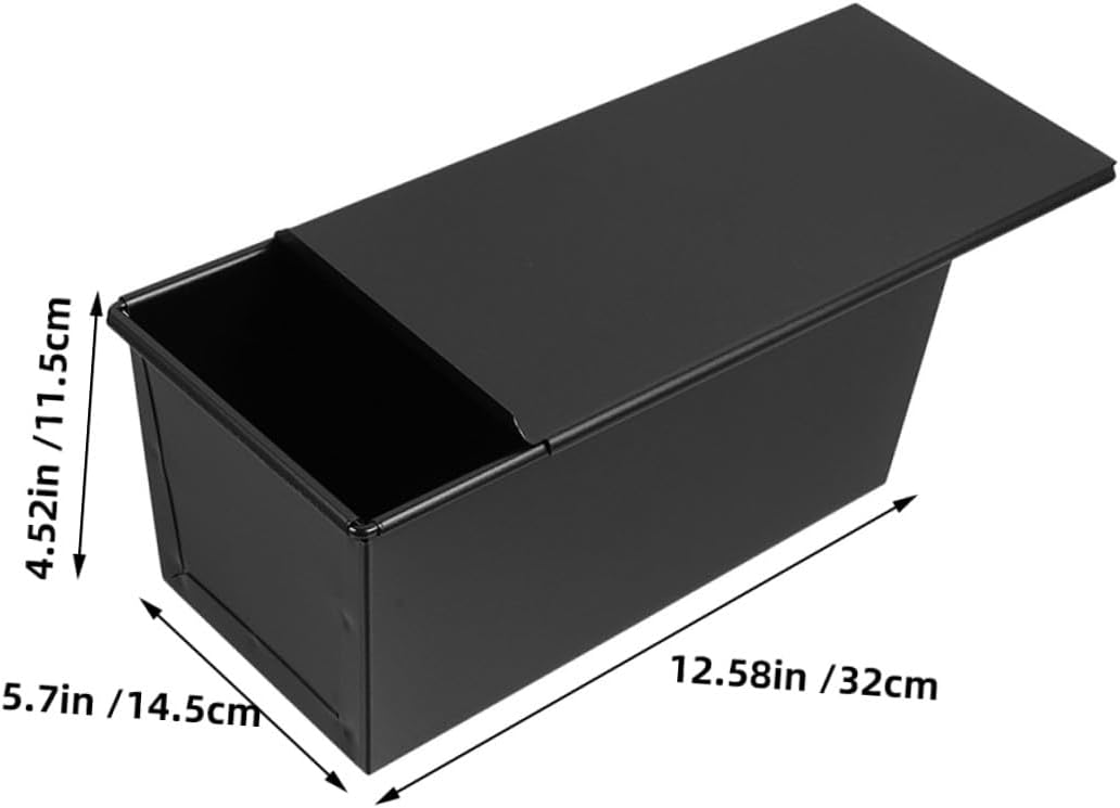 Nonstick 1000g Loaf Pan with Lid Black Sliding Cover Bread Mold Stainless Iron Bakeware for Homemade Toast Baking and Bread Storage