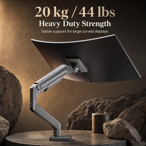 Image of BIJASANI Heavy Duty Single Monitor Arm l 3 Years of Warranty l 20KG Capacity l Gas Spring Dual C-Clamp Desk Mount for 17-49 Inch Ultrawide Screens, Premium Motion Stand,