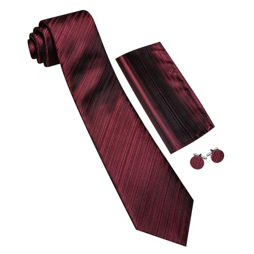 Image of Barry.Wang Man Stripe Ties Set Silk Woven Pocket Square Necktie Cufflinks Formal Party Business