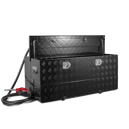 60 Gallon Aluminum Fuel Transfer Tank Tool Box Combo with 12 GPM Pump L-Shape Fuel Tank for Gasoline Diesel Black