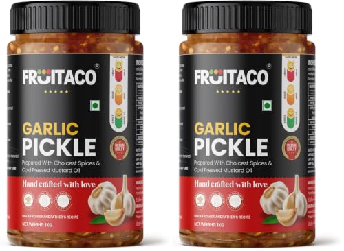 Image of Fruitaco Garlic Pickle - Authentic Indian Pickle with Tangy and Spicy Flavor | Perfect Side for Meal (1 Kg, Garlic Pickle) (Pack of 2)