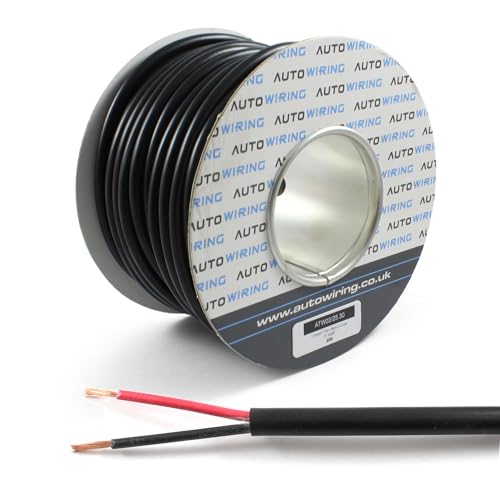 Automotive Round Twin 2 Core Cable 12v 24v Thin Wall Wire (21 AMP Rated 1.5mm²) 10/30/50/100 Metre (30M Roll)
