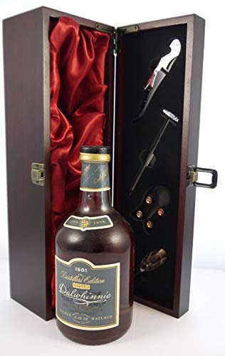 Dalwhinnie Single Highland Whisky 1981 Distillers Edition Special Release D.SD.312 Limited Edition en una caja de regalo forrada de seda con cuatro accesorios de vino, 1 x 700ml