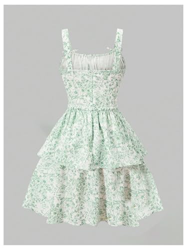 Girl's Floral Ruffle Layered A Line Dresses Sleeveless Bowknot Flowy Summer Tank Dress2