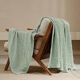 PHF 100% Cotton Waffle Throw Blanket for Couch, Lightweight Breathable and Soft for Summer, Luxury Aesthetic Waffle Weave Blanket for Home Decor & Office, Gifts for Women, 50'x60', Mint Green