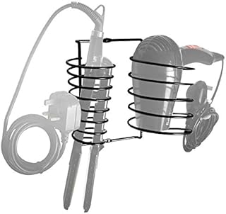 Hair Dryer & Straightener Holder - Black | Wall Mounted Wire Metal Bracket | Heat Resistant Spiral Hanging Rack | Fixings Included | Pukkr