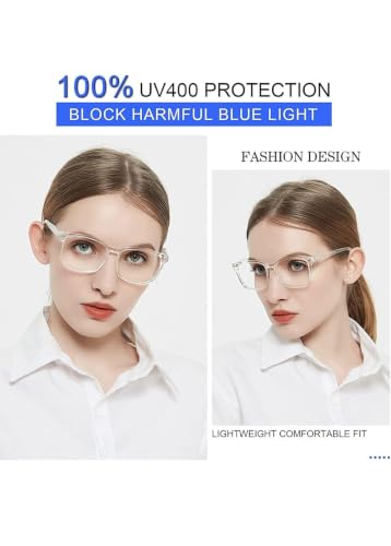 Image of Blue Light Blocking Computer Glasses for Men & Women, Square TR90 Lightweight Eyeglasses Frame, Anti Eye Strain UV Protection, Clear Lens for Gaming Office Reading