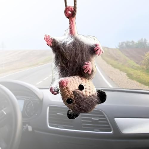 Possum-Auto-Anhänger, Lustiger, Cooler Auto-Spiegel-Dekor Zum Aufhängen, Niedliches Hängendes Ornament, Handgefertigte Gestrickte Possum-Auto-Hängedekoration, Niedliches (A)