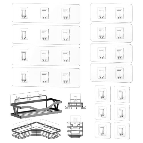 Image of Shower Caddy Adhesive Replacement, Transparent Adhesive Hooks Stickers,Strong Hook Strip for Shower Caddy Basket Shelf,Soap Holder,Bathroom Storage Corner Shelves (Clear 2+2 Hooks-4 Pack)