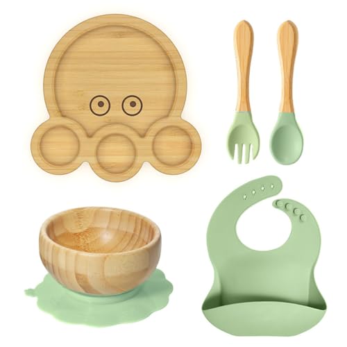 Gaxcent Juego De Vajillas para Niños Bambú, Placa Bebé Silicona La Mesa Alimentación Succión con Una Cuchara Taza Pequeños 5Piezas/Set,4 Gaxcent Juego De Vajillas para Niños Bambú, Placa Bebé Silicona La Mesa Alimentación Succión con Una Cuchara Taza Pequeños 5Piezas/Set,4