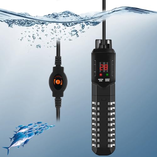 水槽ヒーター オートヒーター LEDディスプレー 15-34°C温度調節 安全カバー付き熱帯魚用ヒーター 縦横設置 淡水海水両用 金魚 メダカ アクアリウム (200W)