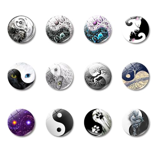 Imanes Decorativos Nevera Paquete De 12 Pegatinas con Mensaje Magnético para Refrigerador De Cocina Vidrio Magnético Serie Yin Yang Tai Chi Piedras Preciosas Claras