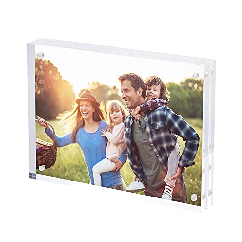 Simbalux Magnetic Acrylic Picture Photo Frame 6X8 Inches With Uv Protection (1 Pack) Clear Glass Like, Double Sided Frameless Desktop Floating Display, Free Standing, Easy To Change #TOP4