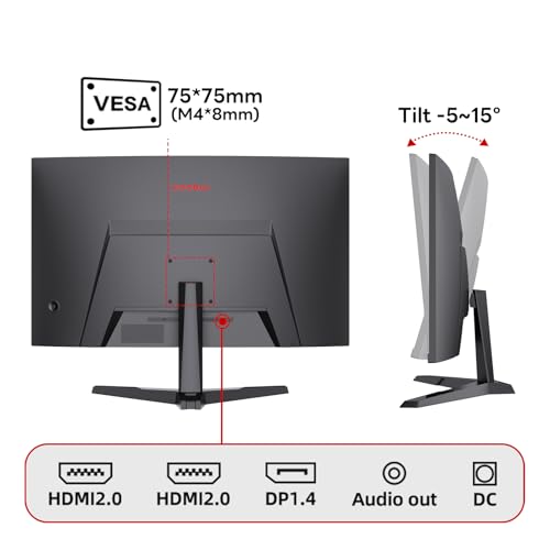 KOORUI 27 Inch QHD Gaming Monitor, 180Hz 1ms Curved VA Panel (1500R), Monitor with Adaptive-Sync, 1440p PC Screen, HDMI/DP, VESA Compatible, Tilt Adjustable, Eye Care - Image 6