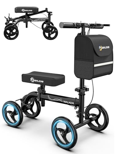 WHLICKS Premium Knee Scooter for Adults for Foot Surgery, Foldable & Steerable Knee Walker with Dual Brakes, Medical Knee Scooter for Broken Foot Injured, Lightweight Leg Scooter for Broken Ankle